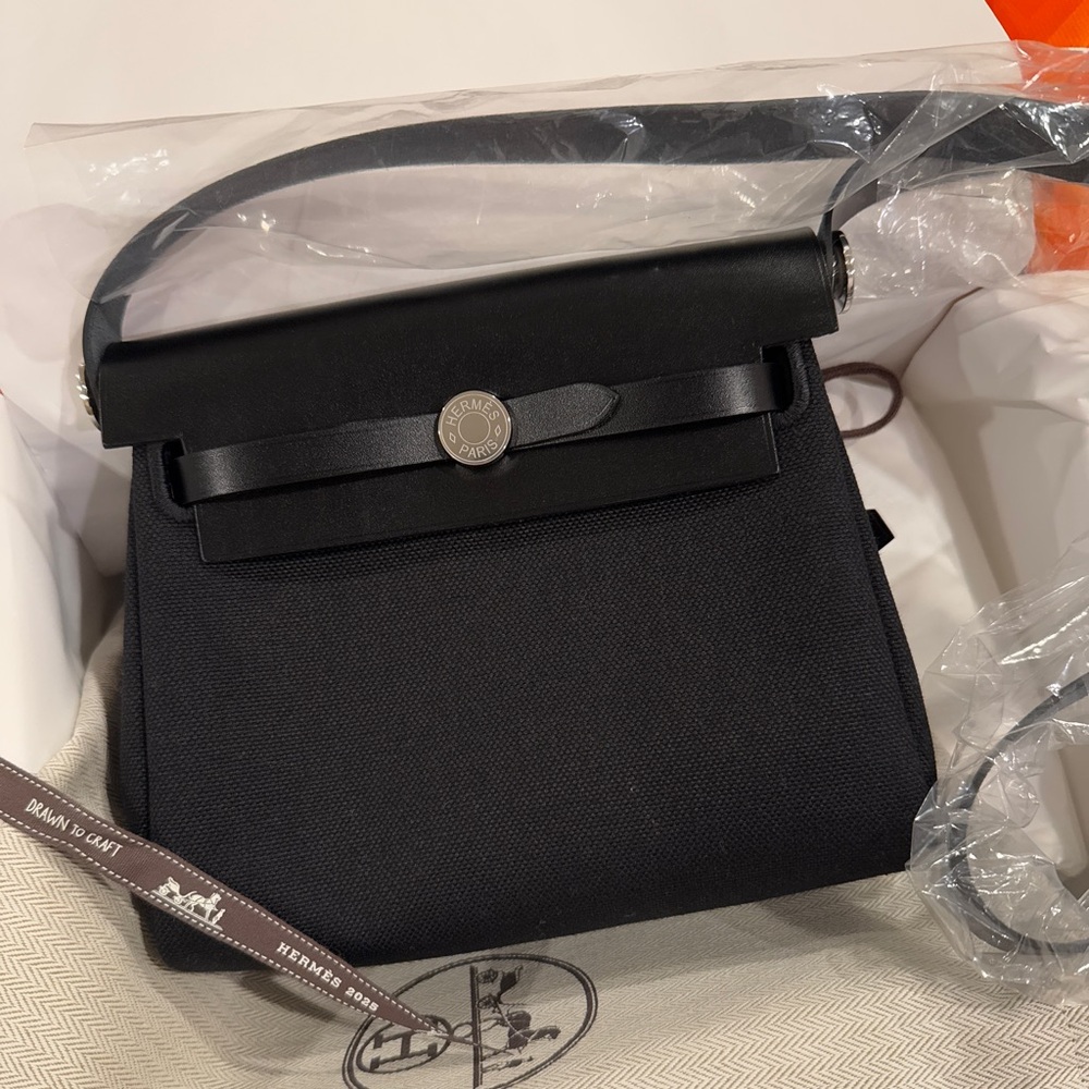 (SOLD) BNIB Hermes Mini Herbag 20 Black on Black w palladium hardware - Picture 1 of 1